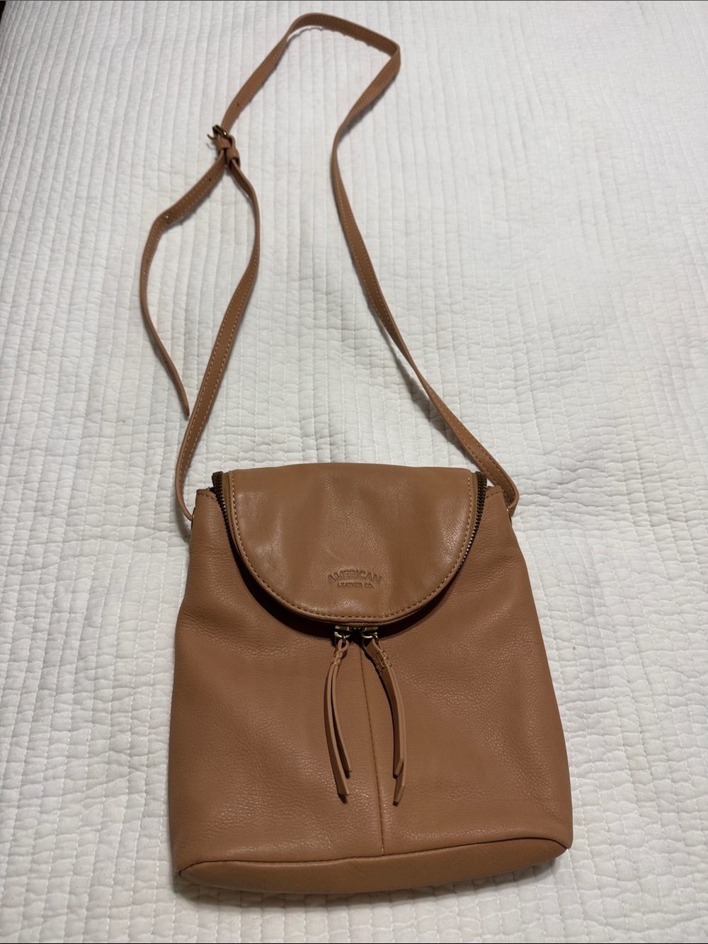 American Leather Co. Tan Pebbled Leather Crossbody Bag